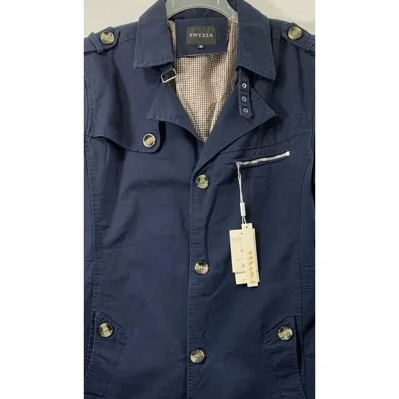 PWYXSA Jacket Mens XL Navy Blue Button Up Lightweight Coat Lined - Picture 6 of 15